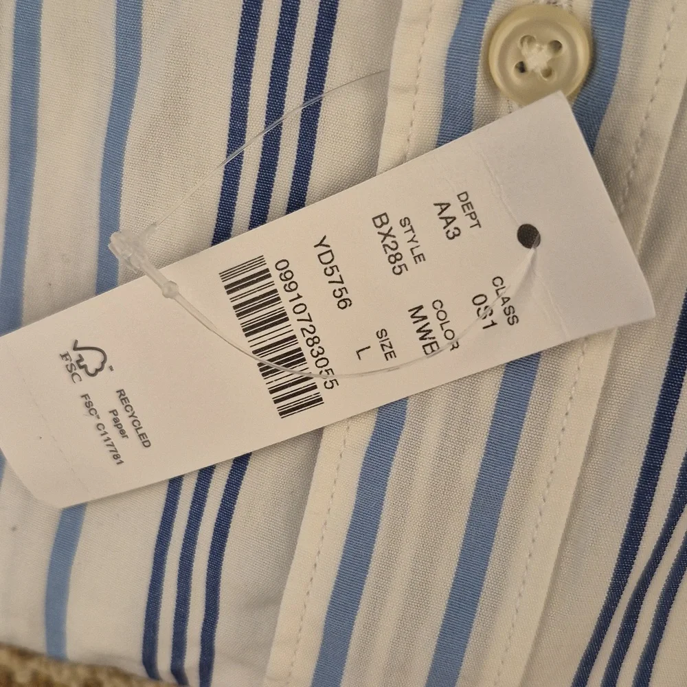 J CREW Secret Wash White Blue Striped Cotton Mens Large Short Sleeve Shirt NEW - Picture 5 of 9
